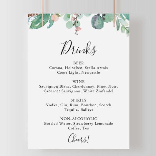 Kleurrijk Tropisch Bloemig Bruiloftsdranken Menu B Poster