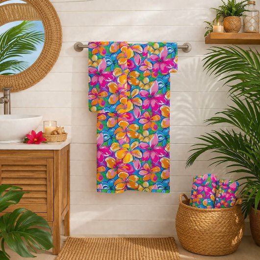 Kleurrijk Tropisch Bloemmotief Bad Handdoek