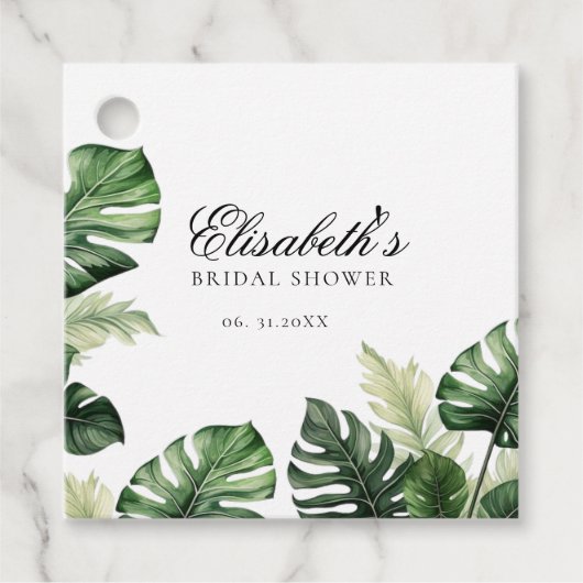 Kleurrijk tropisch bloemmotief | Groene bruidsdouc Bedankjes Labels (Voorkant)