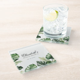 Kleurrijk Tropisch Bloemmotief | Groene bruidsdouc Glazen Onderzetter