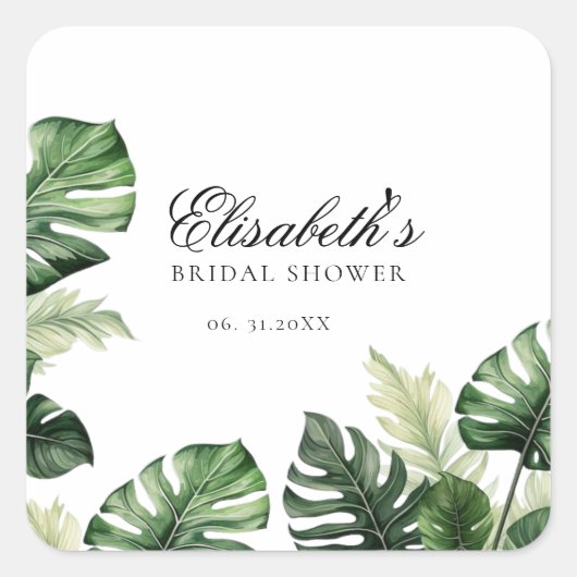 Kleurrijk tropisch bloemmotief | Groene bruidsdouc Vierkante Sticker (Voorkant)