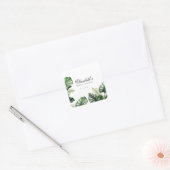 Kleurrijk tropisch bloemmotief | Groene bruidsdouc Vierkante Sticker (Envelop)