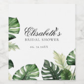 Kleurrijk Tropisch Bloemmotief | Groene bruidsdouc Wijn Etiket (Enkel label)