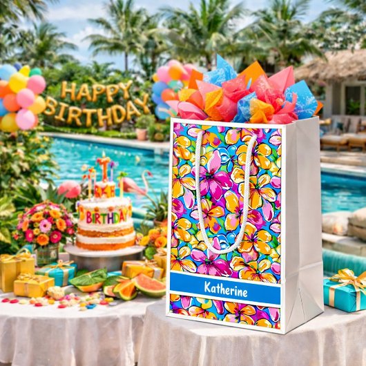 Kleurrijk Tropisch Bloemmotief Medium Cadeauzakje