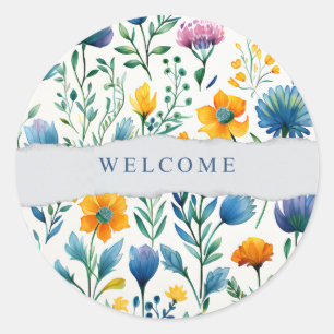 Kleurrijk Tropisch Bloemmotief Waterverf Welkom Pa Ronde Sticker
