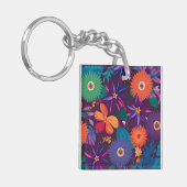 Kleurrijk Tropisch Bloempatroon met Vetgedrukte Bl Sleutelhanger (Voorkant Links)