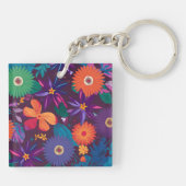 Kleurrijk Tropisch Bloempatroon met Vetgedrukte Bl Sleutelhanger (Achterkant)