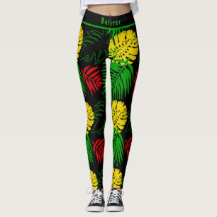 Kleurrijk tropisch botanisch palmbladpatroon leggings