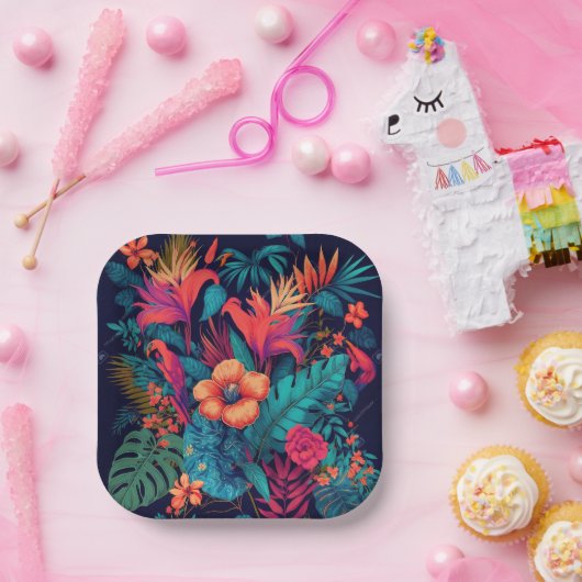 Kleurrijk tropisch flessenpatroon papieren bordje (Feest)