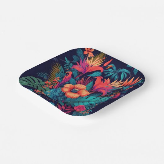 Kleurrijk tropisch flessenpatroon papieren bordje (Gebogen)