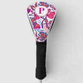 Kleurrijk, Tropisch Floral Patroon, Uw Initiaal Golfheadcover (Voorkant)