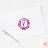 Kleurrijk, Tropisch Floral Patroon, Uw Initiaal Ronde Sticker (Envelop)