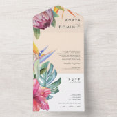 Kleurrijk tropisch Floral peach foto-zegel en stuu All In One Uitnodiging (Binnen)