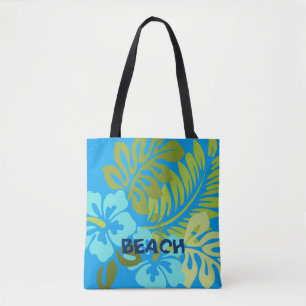 Kleurrijk tropisch floreel Hawaiian Hibiscus stran Tote Bag