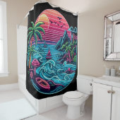 Kleurrijk. Tropisch/Hawaïaans neon Douchegordijn (In situ)