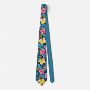 Kleurrijk Tropisch Hibiscus & Palmblad Patroon Ont Stropdas