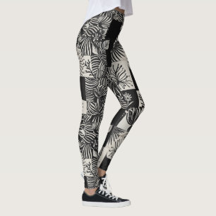 Kleurrijk Tropisch Monochroom Bloemmotief Leggings