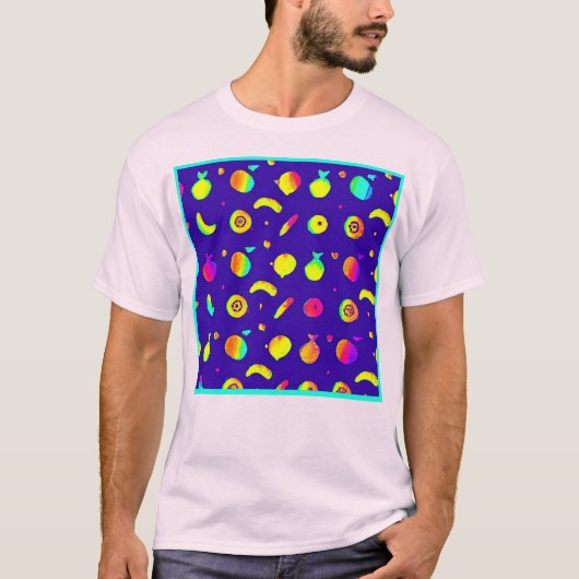 Kleurrijk Tropisch Neon Fruit Patroon T-shirt (Voorkant)
