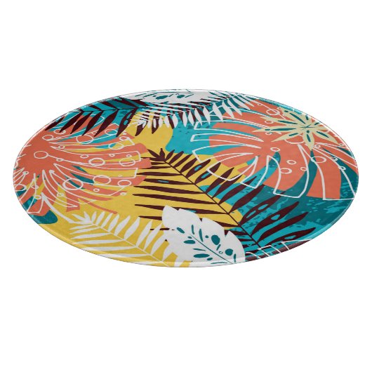 Kleurrijk tropisch oerwoud blad patroon. snijplank (Hoek)