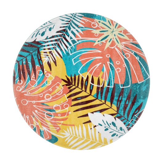 Kleurrijk tropisch oerwoud blad patroon. snijplank (Voorkant)