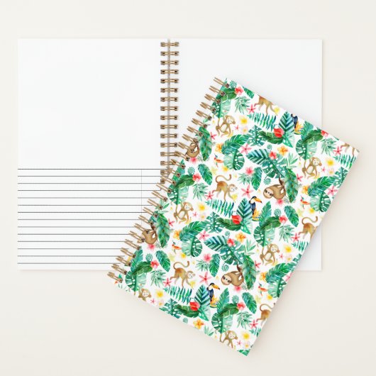 Kleurrijk Tropisch Oerwoud Dieren Patroon Notitieboek (Binnen)