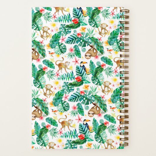 Kleurrijk Tropisch Oerwoud Dieren Patroon Notitieboek (Achterkant)