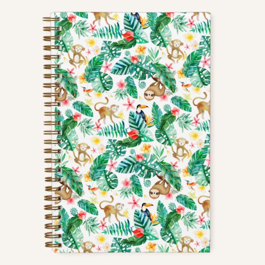 Kleurrijk Tropisch Oerwoud Dieren Patroon Notitieboek (Voorkant)