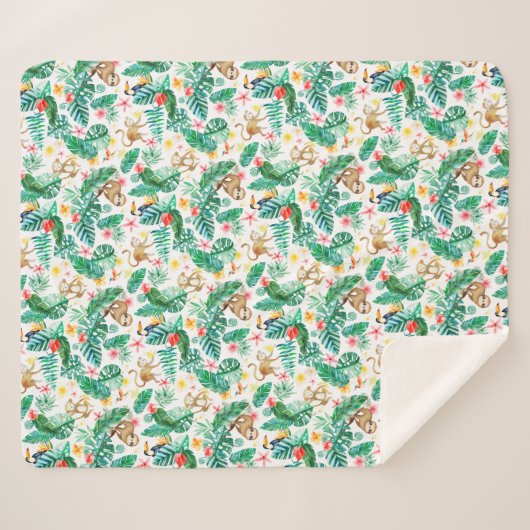 Kleurrijk Tropisch Oerwoud Dieren Patroon Sherpa Deken (Voorkant (horizontaal))