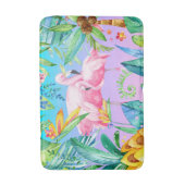 Kleurrijk tropisch Oerwoud met roze flamingo's Badmat (Voorkant Verticaal)