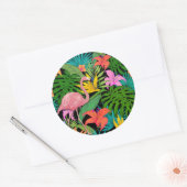 Kleurrijk tropisch ontwerp — flamingo en palmblade ronde sticker (Envelop)