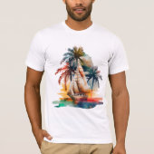 Kleurrijk tropisch palm en Man van de Zeilboot t-s T-shirt (Voorkant)