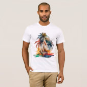 Kleurrijk tropisch palm en Man van de Zeilboot t-s T-shirt (Voorkant volledig)
