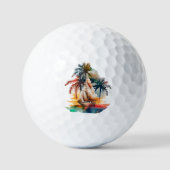 Kleurrijk tropisch palm en zandboot Golf Balls Golfballen (Voorkant)