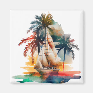 Kleurrijk tropisch palm en zeilboot Magnet