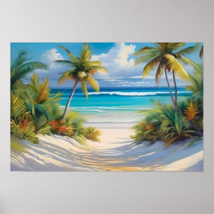 Kleurrijk Tropisch Paradijs Zee & Palmboom Poster