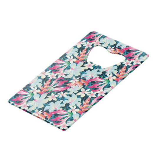 Kleurrijk tropisch patroon creditkaart flessenopener (Achterkant Gekanteld)