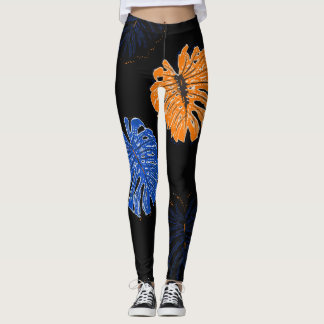 Kleurrijk tropisch patroon donker gebladerte leggings