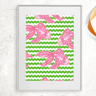 Kleurrijk Tropisch Roze Vispatroon Poster