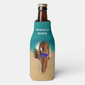 Kleurrijk tropisch strand - Bikini meisje, Flesjeskoeler (Fles Voorkant)