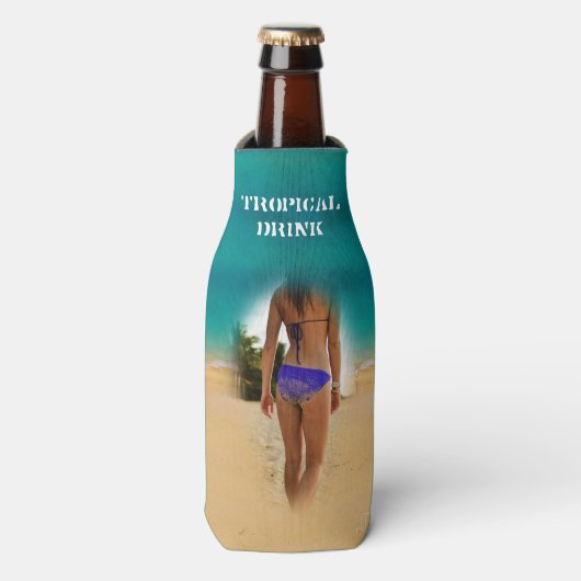 Kleurrijk tropisch strand - Bikini meisje, Flesjeskoeler (Fles Voorkant)