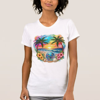Kleurrijk Tropisch Strand Zonsondergang T-Shirt