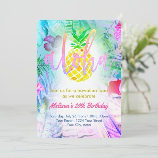 kleurrijk tropisch verjaardagsfeest kaart (Staand voorkant)