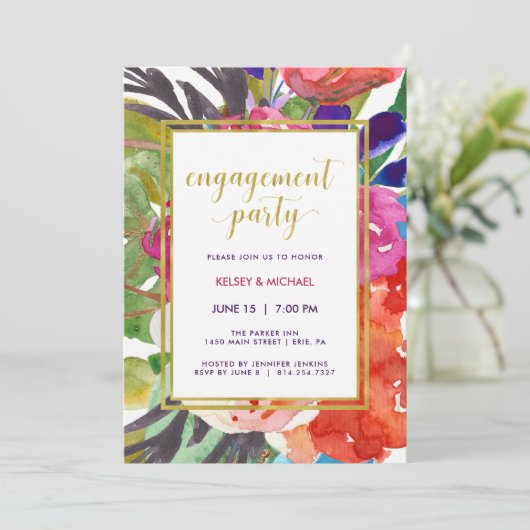 Kleurrijk Tropisch Verloving Feest Kaart (Staand voorkant)