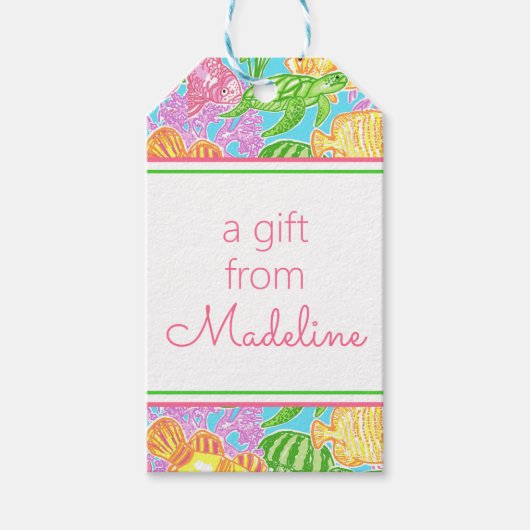 Kleurrijk tropisch vispatroon cadeaulabel (Voorkant)