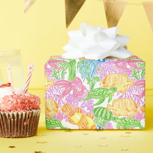 Kleurrijk tropisch vispatroon cadeaupapier (Verjaardagsfeest)