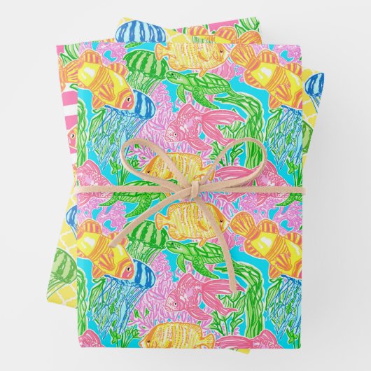 Kleurrijk tropisch vispatroon inpakpapier vel (In situ)