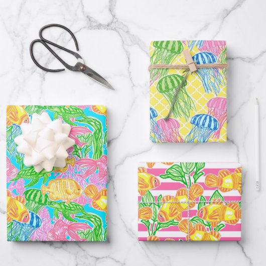 Kleurrijk tropisch vispatroon inpakpapier vel (Voorkant)