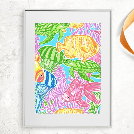 Kleurrijk tropisch vispatroon poster