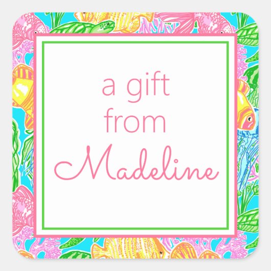 Kleurrijk tropisch vispatroon vierkante sticker (Voorkant)