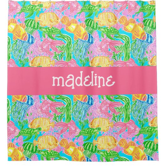 Kleurrijk Tropisch Vissen Patroon Gepersonaliseerd Douchegordijn (Voorkant)